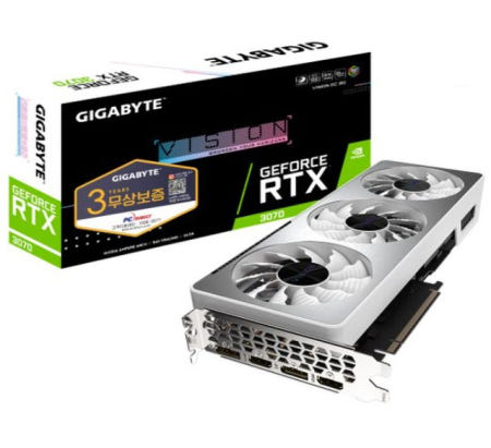 기가바이트 GIGABYTE 지포스 RTX 3070 VISION OC V2 D6 8GB LHR 그래픽카드, GV-N3070VISION OC-8GD