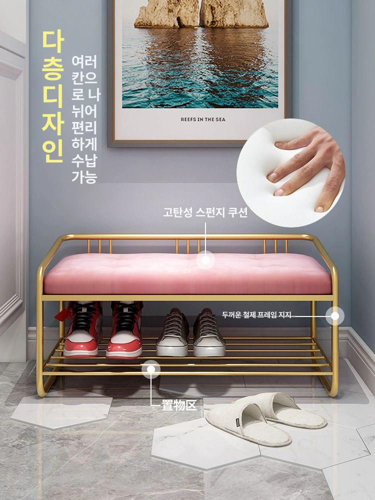 북유럽 벨벳 신발수납 현관 소파 벤치의자 긴의자 골드의자 등받이 긴 - 상세 이미지 3