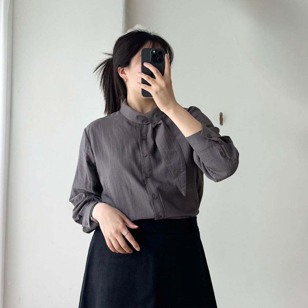 봄타이블라우스 실크루즈핏셔츠 77-88여리핏 하객룩 출근룩 - 상세 이미지 4