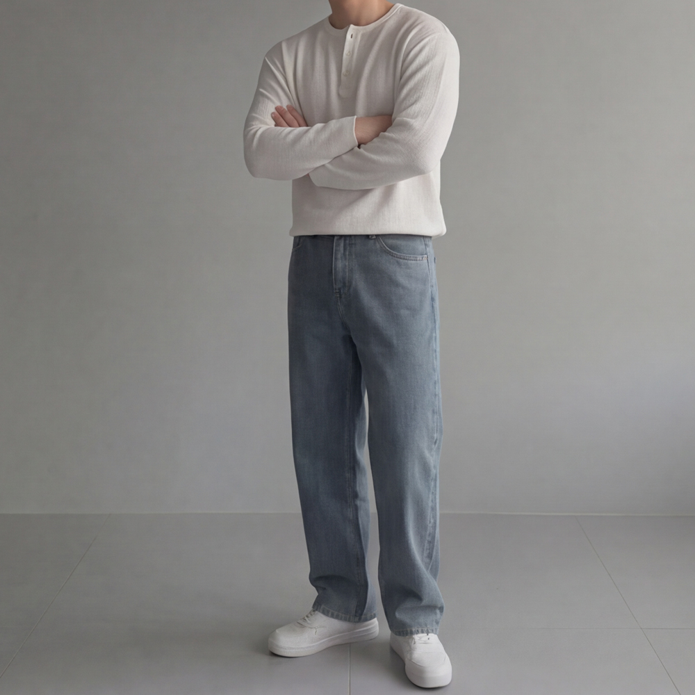 남자와이드청바지 남자밴딩청바지 흑청데님 테이퍼드데님 이미지 7