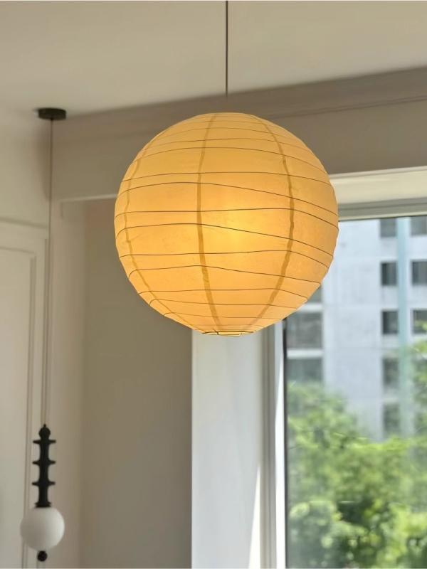 일본풍 빈티지 아카리 볼 펜던트 천장조명 한지 수출용 혼합 줄무늬 75cm 화이트 - 상세 이미지 3