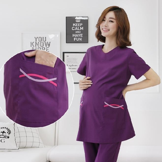 임산부 간호복 유니폼 병원 근무복 반팔 상의 하의 세트 - 상세 이미지 4