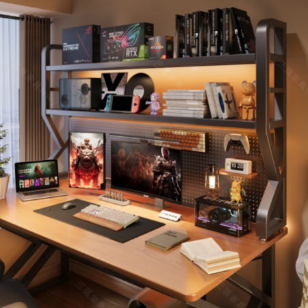 [해외]책상 선반 철제 위 수납 데스크탑 컴퓨터 수직 3단 블랙 이중 77cm