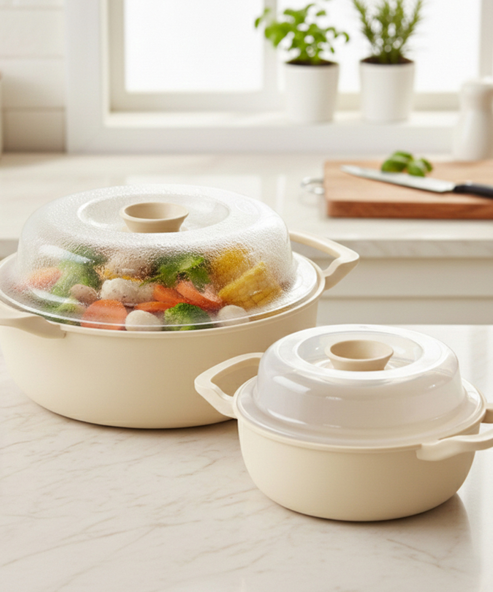 국산 듀얼 핸드업 전자레인지 찜기 2p세트 계란찜 라면 만두 야채 전자렌지용기 아이보리 이미지 6
