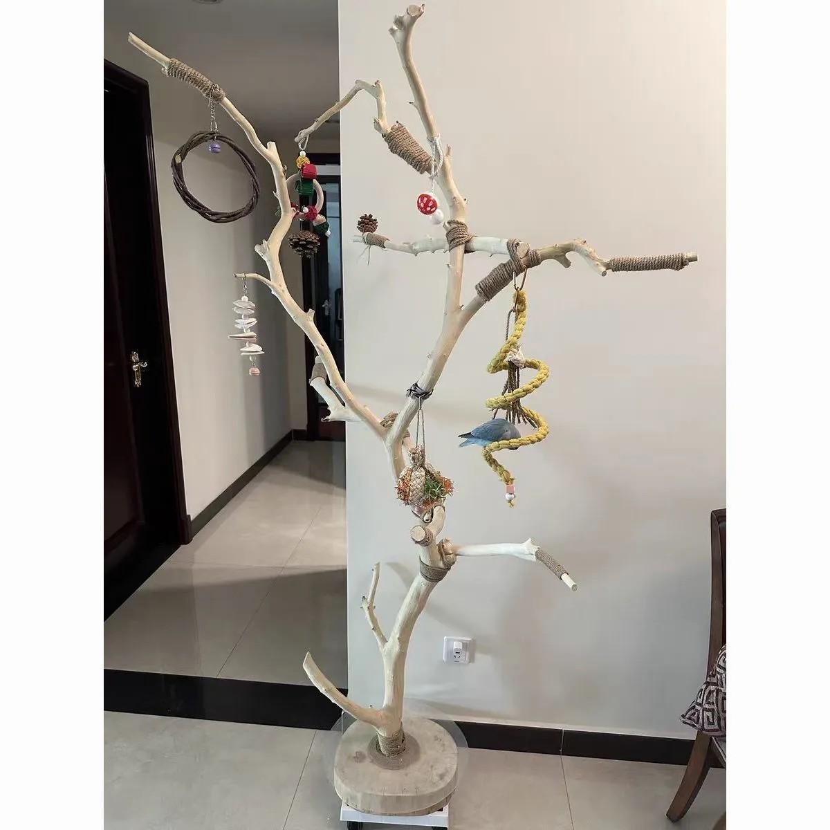 앵무새 놀이터 대형 스탠드 나무 새장 펠렛 횟대 장난감 높이 120cm 가죽 포함 - 상세 이미지 4