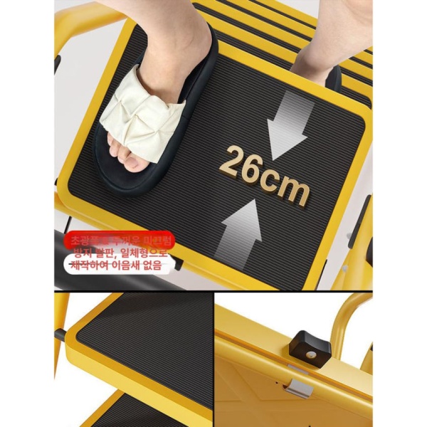 튼튼한 가정용 6단 사다리 낮은 단단 가벼운 접이식 옐로우 사다리+손잡이 2단 플라워 스탠드 사다리 블랙 가정용 사다리 - 상세 이미지 3