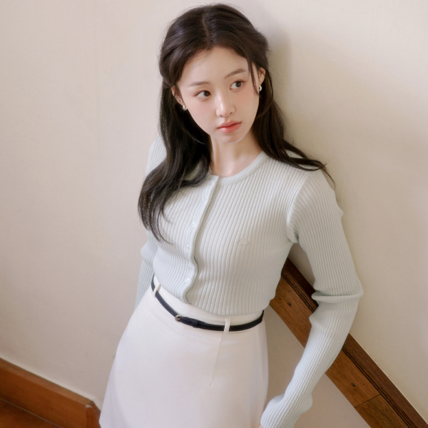 [자체제작] (MADE) 자개 펜던트 워셔블 라운드 카라넥 골지 니트 가디건 cd3623 - 상품 이미지