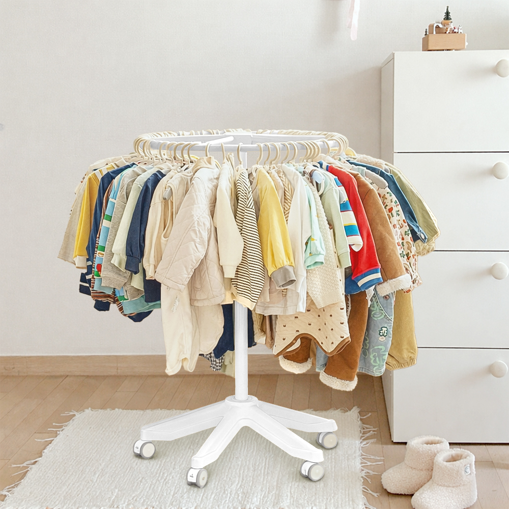 뉴코코맘 아기행거 360도 회전 원형 이동식 아기옷 유아 키즈 행거