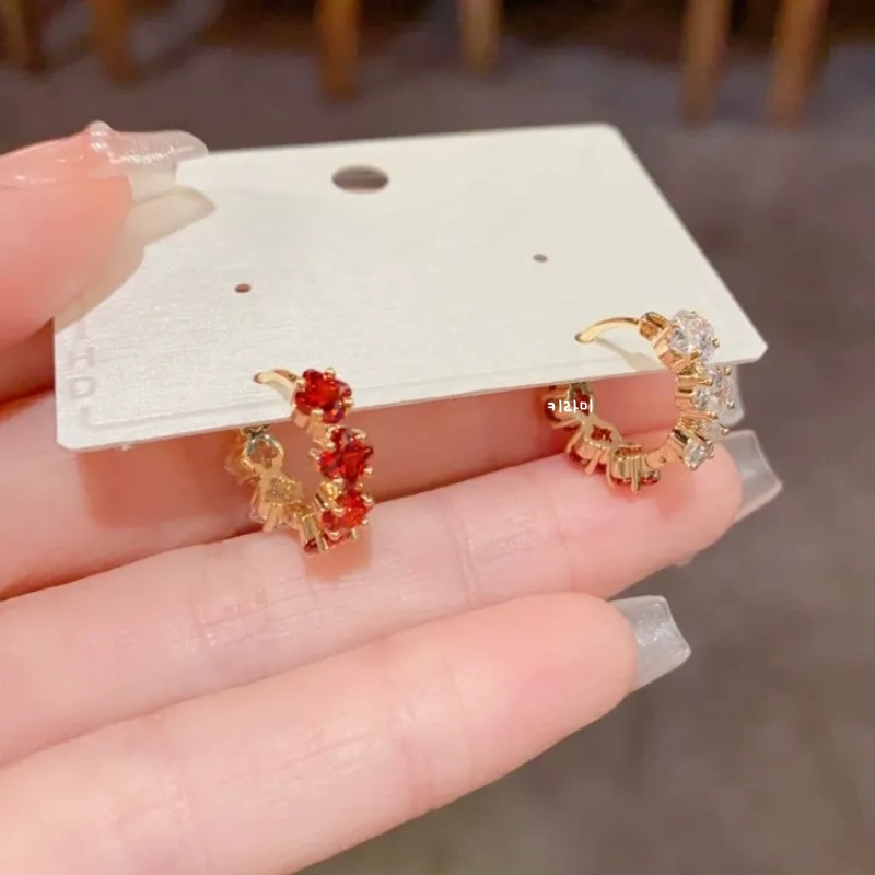 S925 글램 하프컬러 미니 꽃 큐빅 링귀걸이 - 상세 이미지 5
