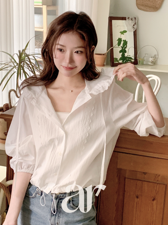레이스 프릴 후드 블라우스 bs8627 이미지 2