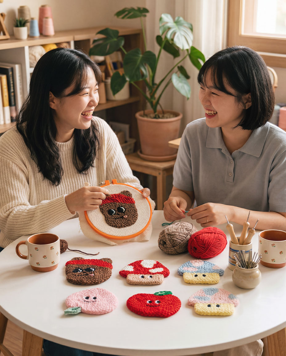 3종 세트 펀치니들 티코스터 패키지 만들기 수업재료 DIY 키트 취미 힐링 도안 러그 이미지 6