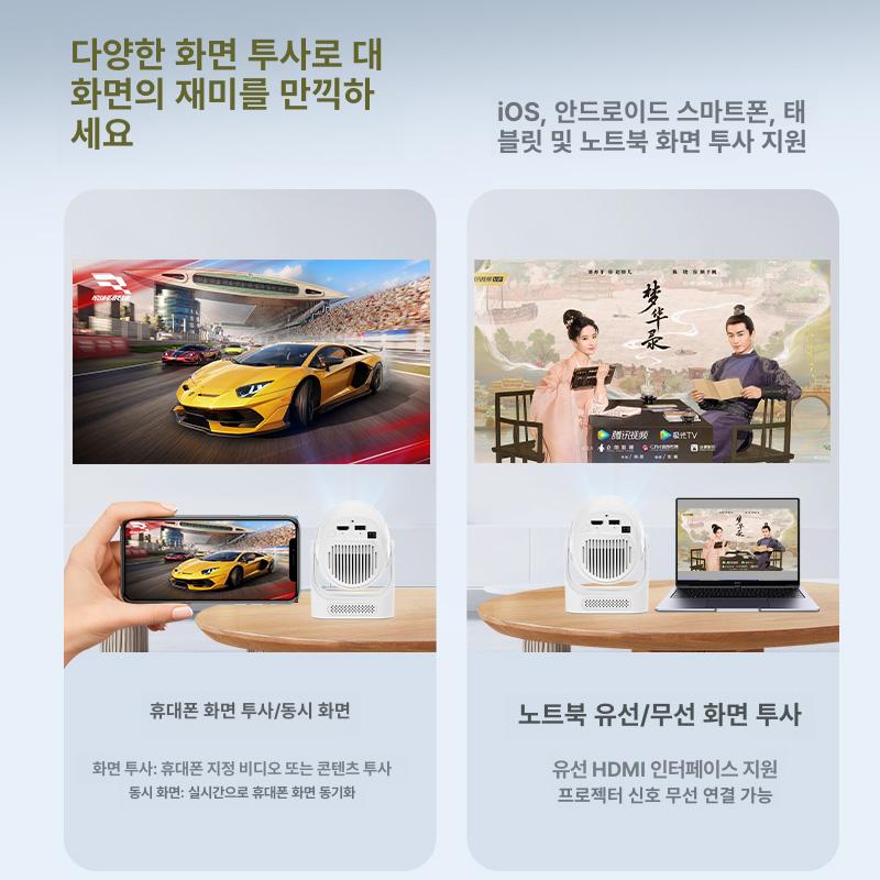 미니 컴팩트 스마트 빔 휴대용 프로젝터 HY300X 초단초점 프로젝터+무료 프레임+연회회원 - 상세 이미지 5