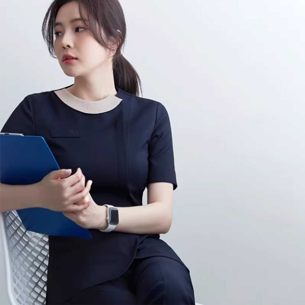뷰티샵 유니폼 블랙 단체복 직원 여성 반팔 에스테틱 - 상세 이미지 4