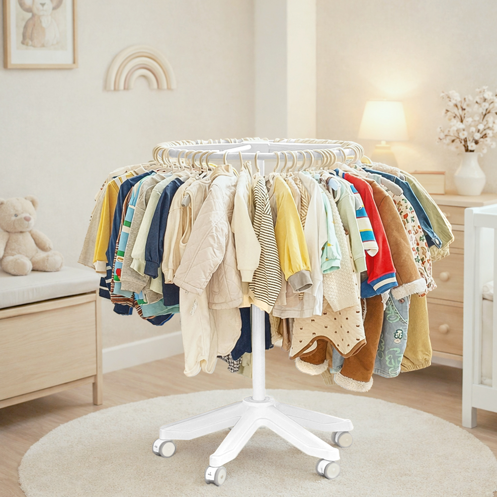 뉴코코맘 아기행거 360도 회전 원형 이동식 아기옷 유아 키즈 행거