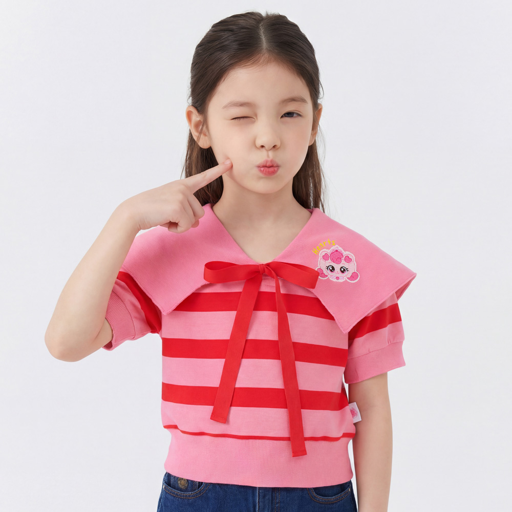 티니핑 여아 빅카라 스트라이프 5부 반팔티 하츄핑 티셔츠 - 상품 이미지