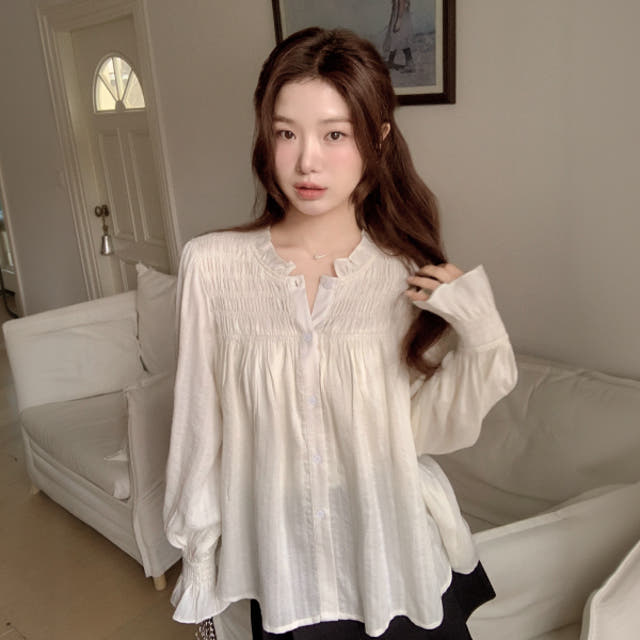 프릴 스모크 긴팔 블라우스 bs8629