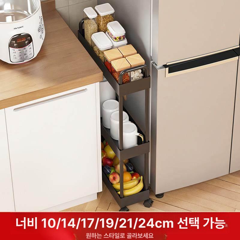 냉장고 틈새 수납장 슬라이딩 키큰장 이동식 26cm 블랙 5칸 수납선반 - 상세 이미지 2