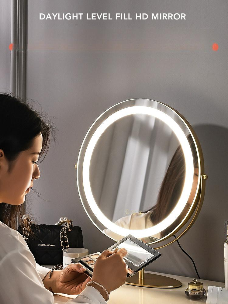 led화장거울 메이크업 조명 스탠드 미러 라이트 탁상 25cm 선라이트화이트 플러그인 - 상품 이미지