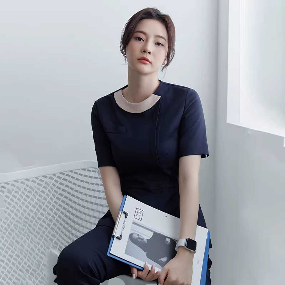 뷰티샵 유니폼 블랙 단체복 직원 여성 반팔 에스테틱 - 상세 이미지 3