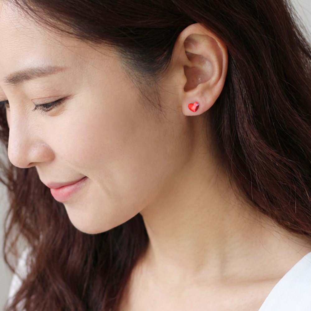 오스트리아 크리스탈 스왈 플랫 미니 하트 귀걸이 6mm 레드 오로라 이미지 7