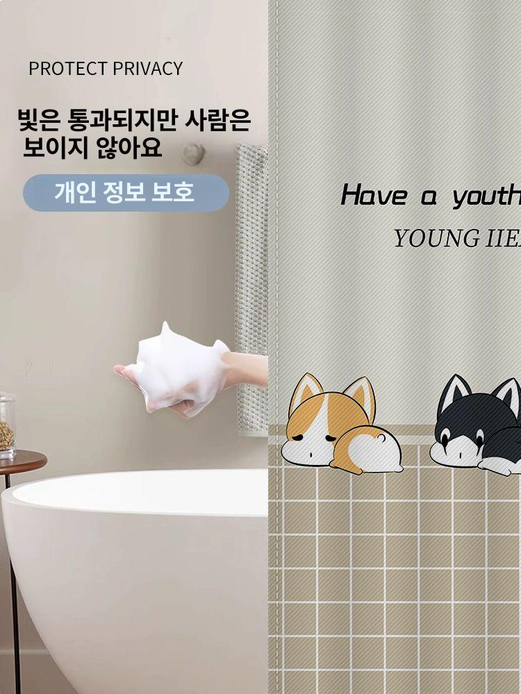 트리플 고양이 샤워커튼 미니 방수 욕실 창문 가리개 샤워 캣 120 x 120cm - 상세 이미지 4