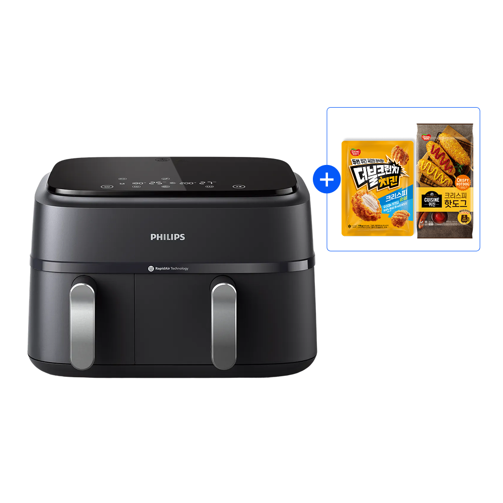 필립스 3000시리즈 듀얼바스켓 에어프라이어 9L NA351/00 블랙 + 동원 치킨&핫도그 증정 제품 이미지