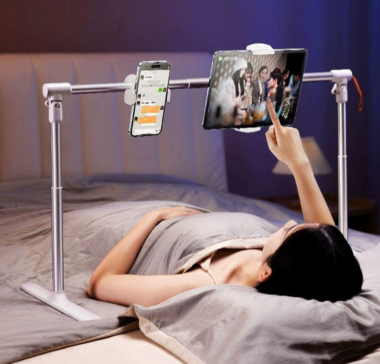 침대 핸드폰 거치대 스탠드 누워서 책상 태블릿 바닥 듀얼 클립 - 상품 이미지