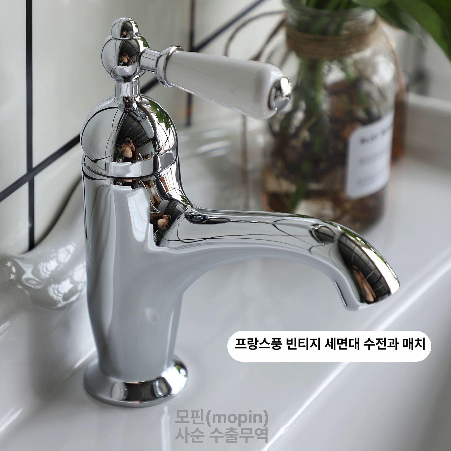 독립형 욕실용 방부목 빈티지 그레이 연목무늬 긴다리 실버 싱글홀 106 수도꼭지 포함 - 상세 이미지 4
