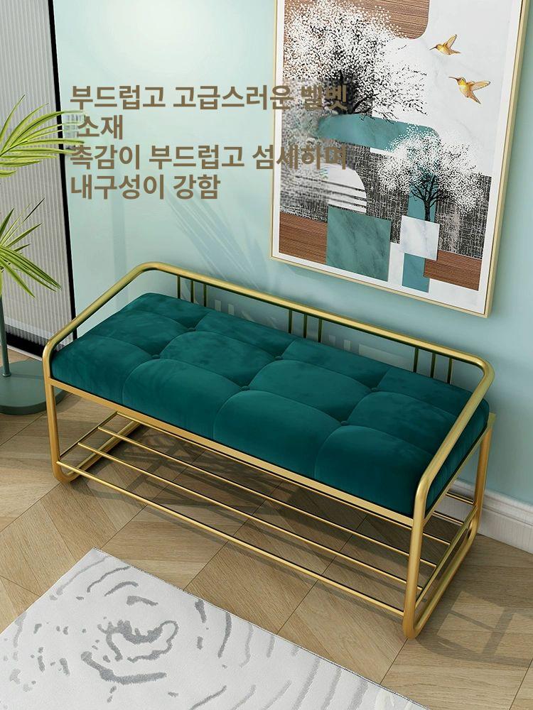북유럽 벨벳 신발수납 현관 소파 벤치의자 긴의자 골드의자 등받이 긴 - 상세 이미지 4
