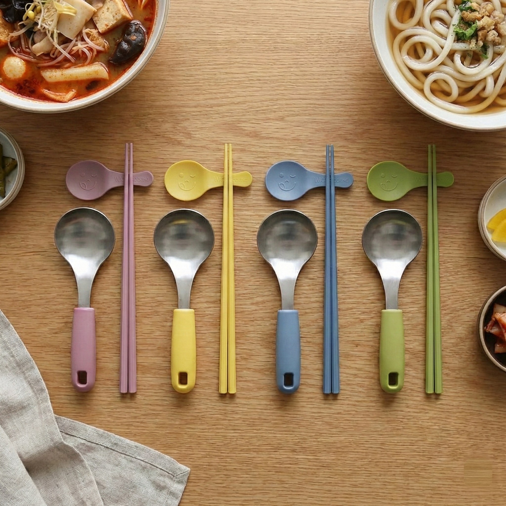 컬러핏 마라탕 라면 수저 세트 4color 미니 우동 국물 서빙 스푼 국자 젓가락 받침 - 상품 이미지