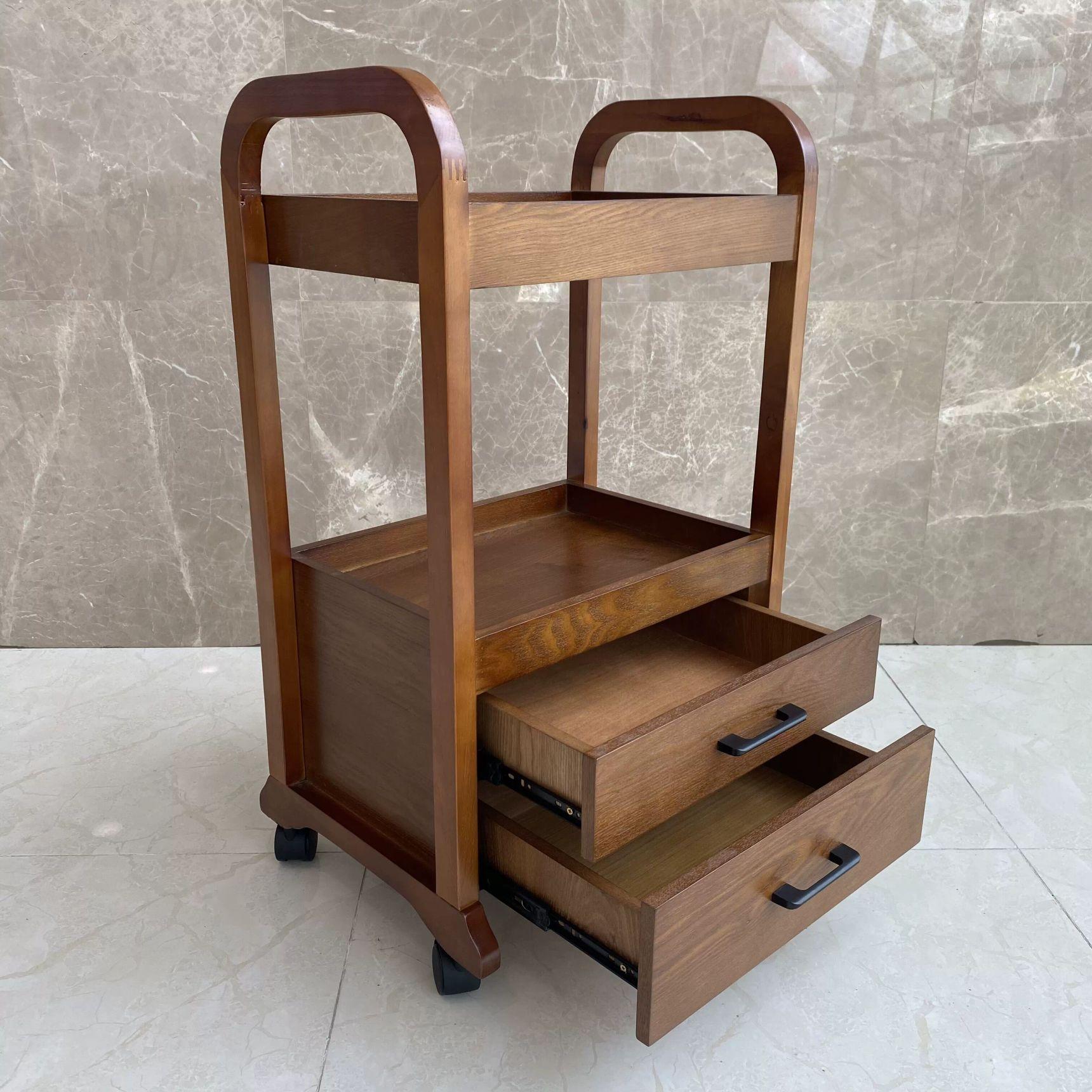 미용실 트레이 원목 컷트 츄레이 미용웨건 트롤리 내추럴우드 (구버전) 기본구성 50x34x85cm - 상세 이미지 3