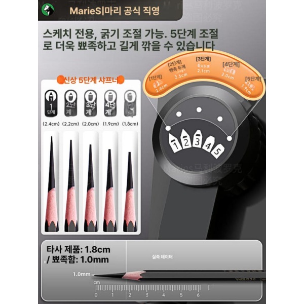 최고급 미술용 전문가용 연필깎이 심조절 드로잉 소묘 입시 프로 맥스 5단 레버 60도 미만 5cm 프로 맥스+긴심 5단 레버 60도 미만 5cm - 상세 이미지 2