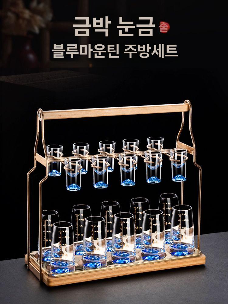 고급 수정방 마오타이 바이주잔 1주전자 술잔세트 빼갈 6병6잔골드손잡이선반 100ml A - 상세 이미지 5