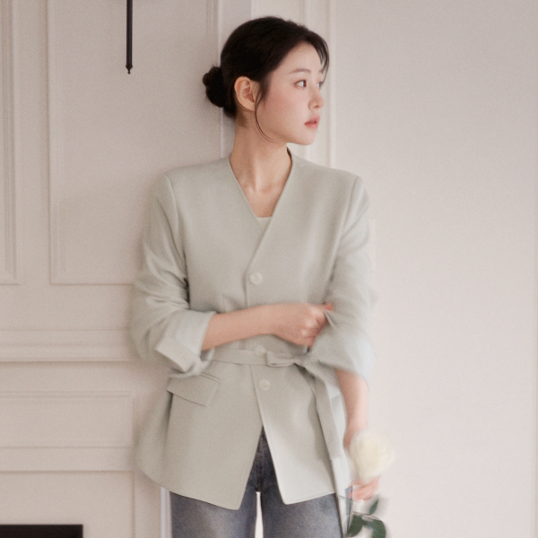 [자체제작] (MADE) 노카라 브이넥 허리 스트랩 자켓 jk3060 - 상품 이미지