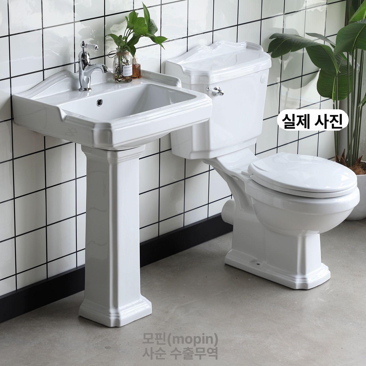 독립형 욕실용 방부목 빈티지 그레이 연목무늬 긴다리 실버 싱글홀 106 수도꼭지 포함 - 상세 이미지 5