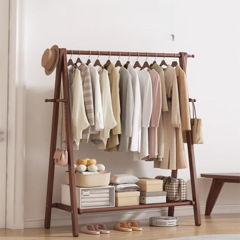 스탠드 행거 옷걸이 우드 원목 선반 미니 스탠딩 틈새 옷 - 상품 이미지