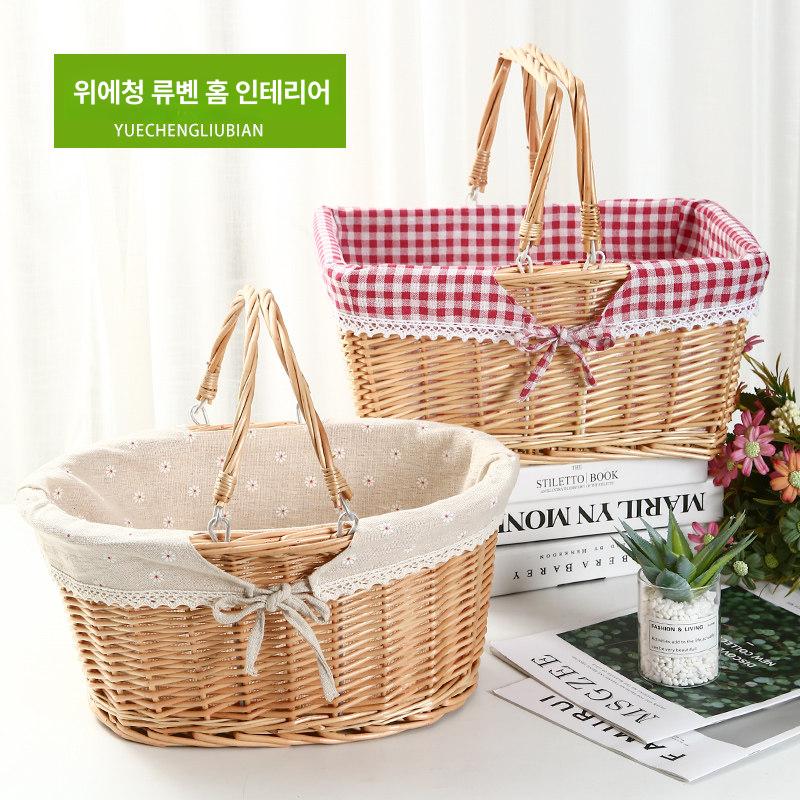 라탄 가방 바구니 피크닉 수제 수납 펠트 패브릭 소풍 도시락 소품 - 상세 이미지 2