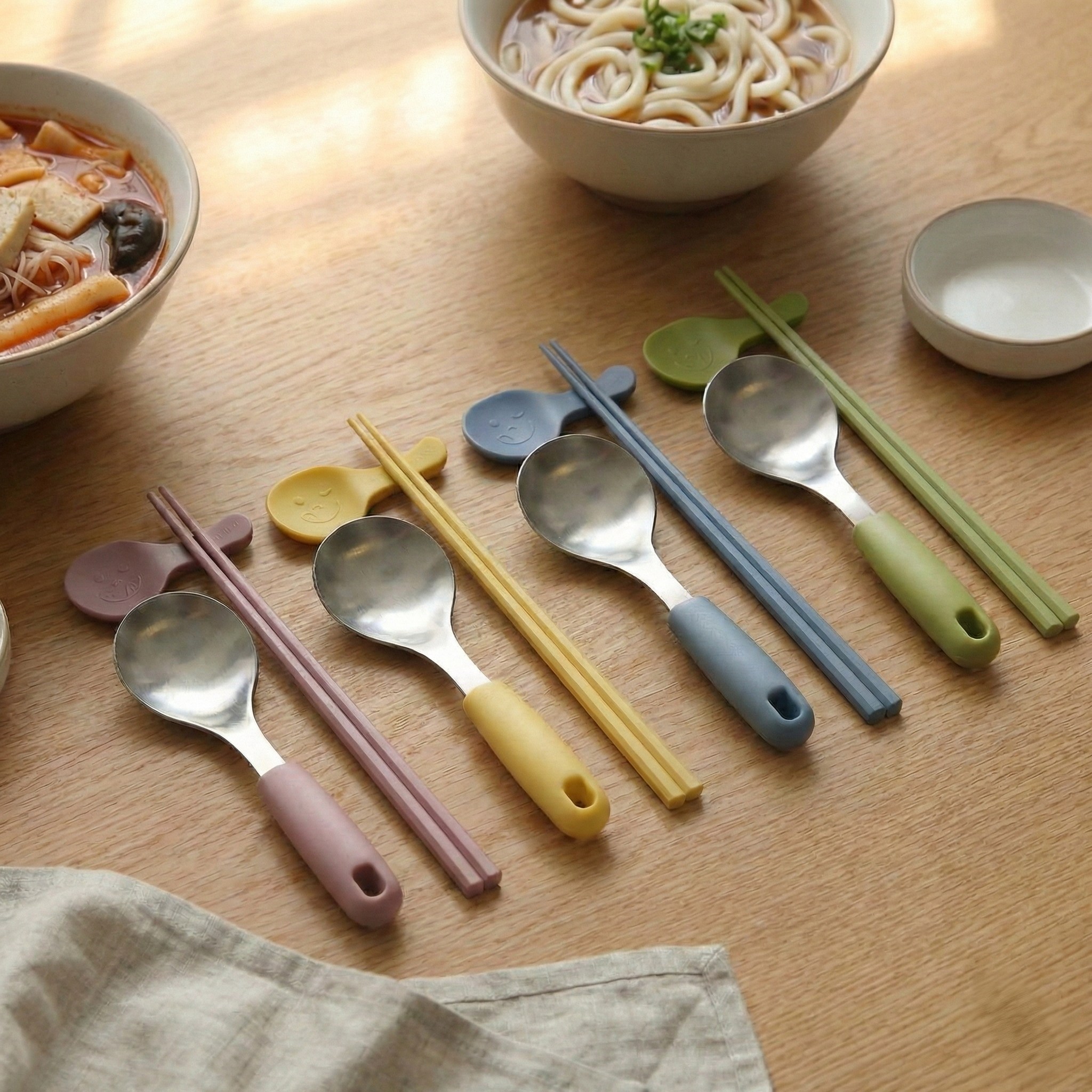 컬러핏 마라탕 라면 수저 세트 4color 미니 우동 국물 서빙 스푼 국자 젓가락 받침 - 상세 이미지 2