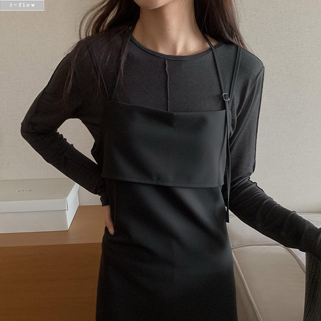 벨츠 홀터넥 끈 A라인 롱 원피스 2col 봄 가을 뷔스티에 허리끈 맥시 하객 제이플로우 - 상세 이미지 2