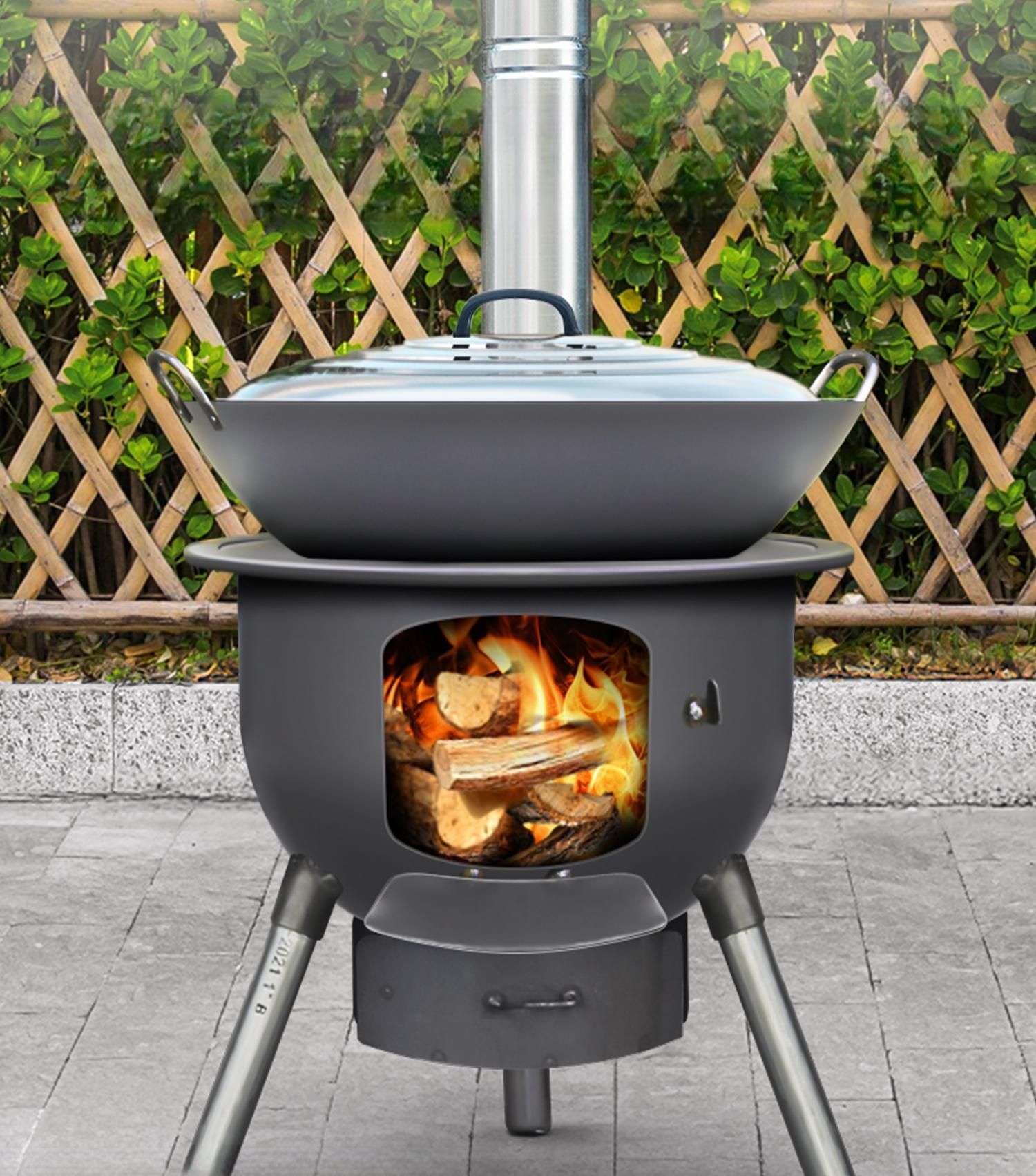 행복 가마솥 화덕 아궁이 화로대 연탄 드럼통 숯불 슈퍼마켓 43cm + 양손잡이 냄비 + 링 - 상품 이미지