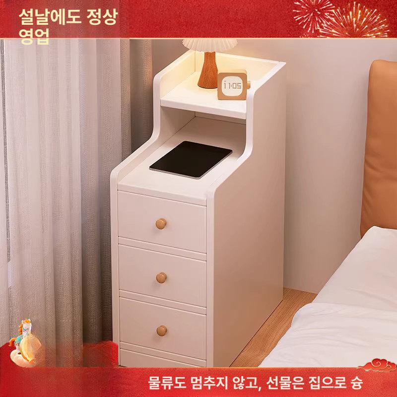 슬림 사이드 테이블 침실 수납 옆 협탁 소파 3단서랍 푸거하이 웜화이트 25 30x70cm - 상세 이미지 2