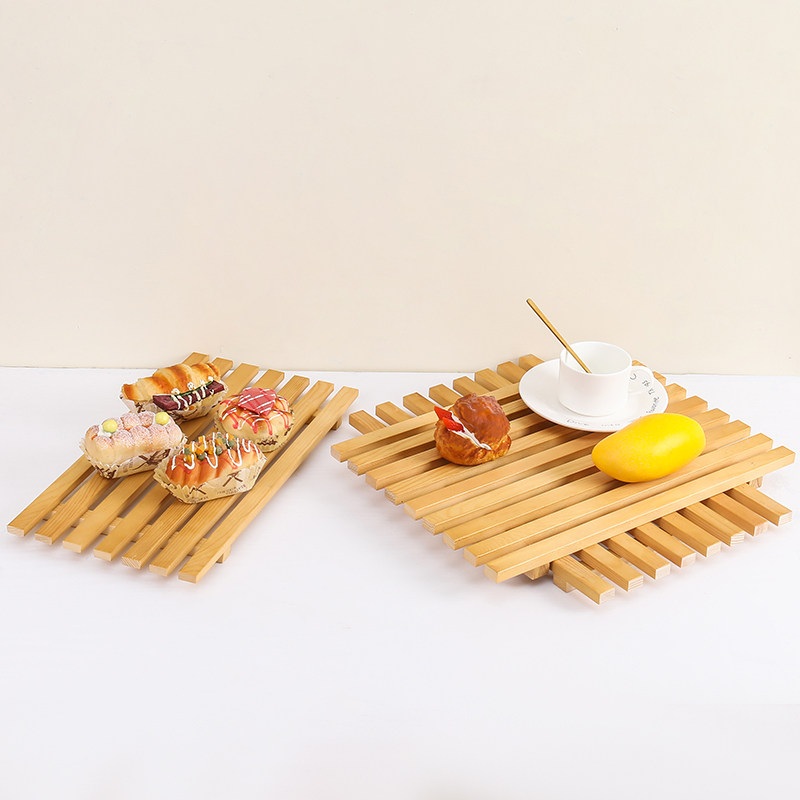빵 진열대 디저트 나무 판 음식 다용도 베이스 주방 수납장 원목 패드 그릴 전시 장식 35x30x2.2cm 오동나무 - 상세 이미지 2