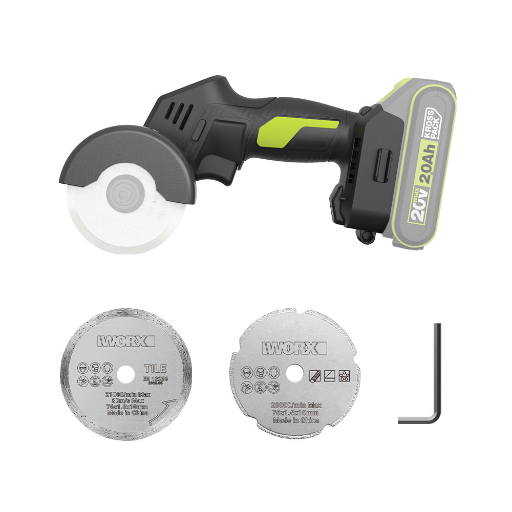 웍스 충전 그라인더 컷오프툴 76mm 20V 베어툴 WU802.9 톱날포함 제품 이미지