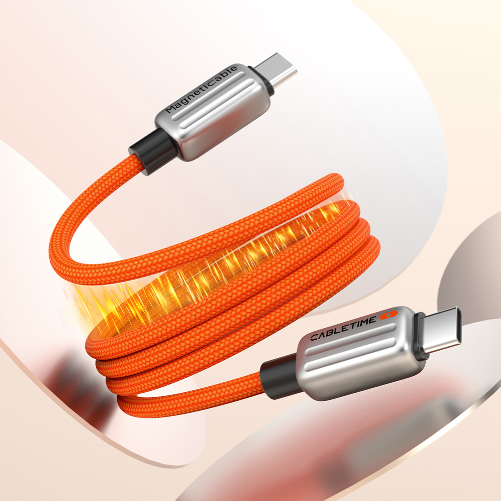 케이블타임 마그네틱 240W PD3.1 C to C타입 고속충전케이블 오렌지, 1개, 1m - 상세 이미지 2