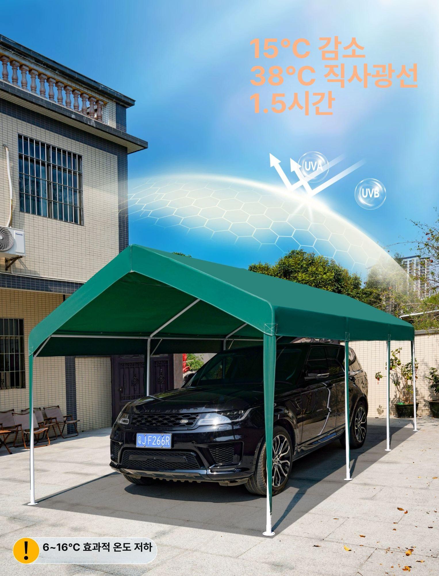 대형 텐트 차고지 간이 창고 주차장 캐노피 이동식 야외 4 6m 다크그린 - 상세 이미지 3