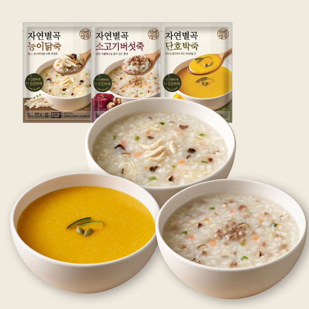 자연별곡 죽 3종 3팩 세트(능이닭죽, 소고기버섯죽, 단호박죽) - 상품 이미지