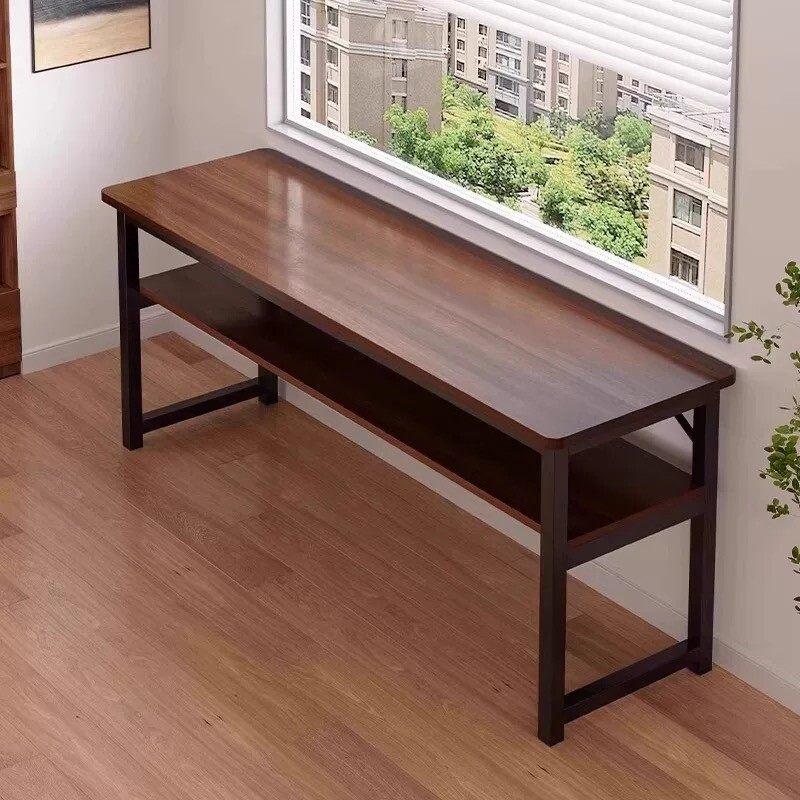 창가테이블 좁고 보조 폭좁은 1단 카페 긴 거실 슬림 이중층 헤어라인 블랙 오크 120cm - 상품 이미지