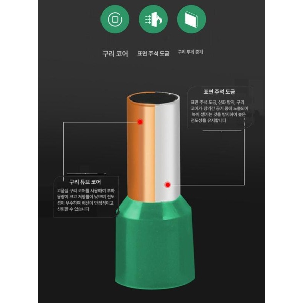 프리미엄 산업용 절연 와이어 커넥터 전기자재용 터미널 관형 단자 자동 e0506 100개 색상 0.5제곱 자동 e0506 100개 색상 0.5제곱 - 상세 이미지 3