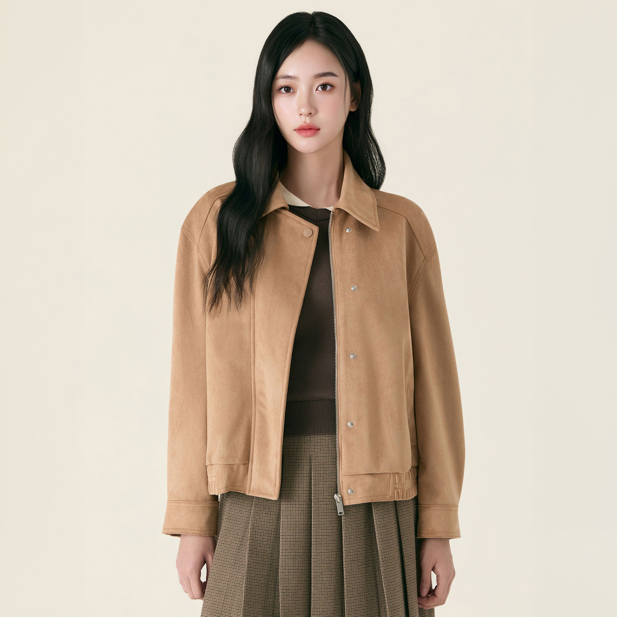 [N배송] 로엠 페이크 스웨이드 블루종 자켓 RMJKG12R23 - 상품 이미지