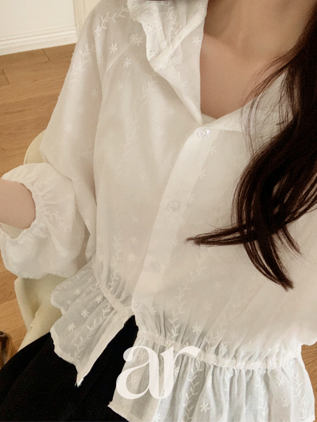 프릴 후드 코튼 자수 블라우스 bs8626 이미지 3